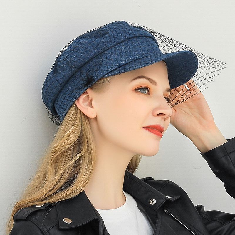 Denim Mesh Navy Cap Peak Cap Flade Hatte Vilde England Militær Hat Kaptajn Caps Navy Caps