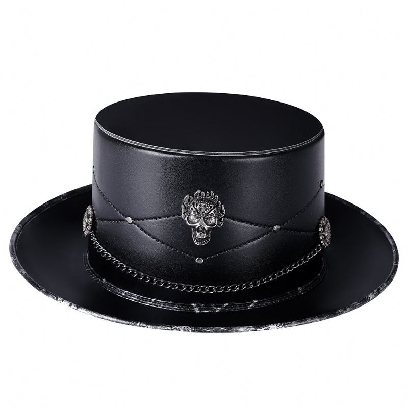 Doctor Pu Læder Magic Skull Sort Top Hat Kvindelige Fotorekvisitter