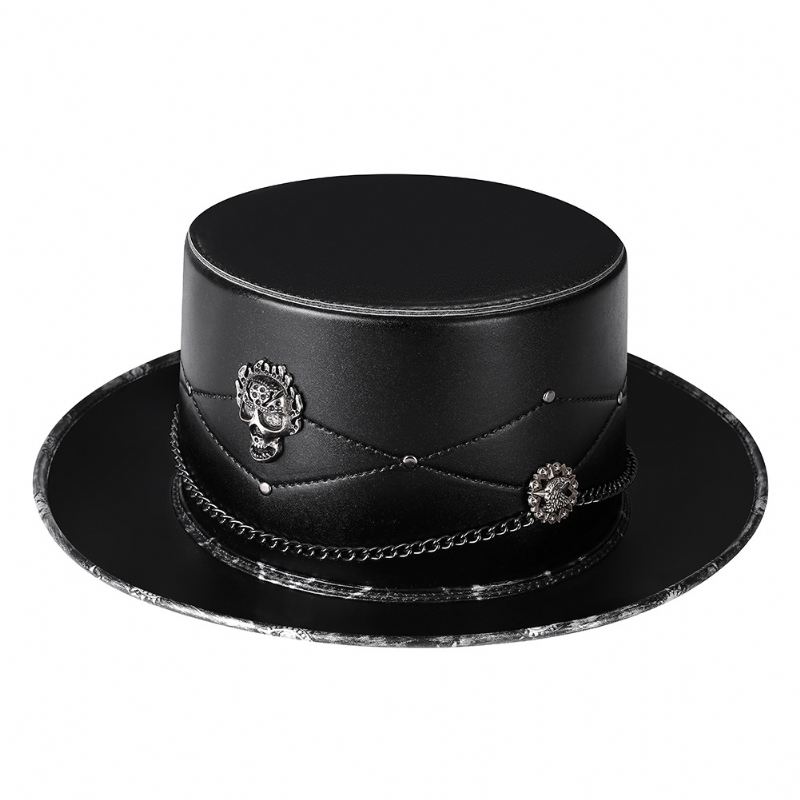 Doctor Pu Læder Magic Skull Sort Top Hat Kvindelige Fotorekvisitter