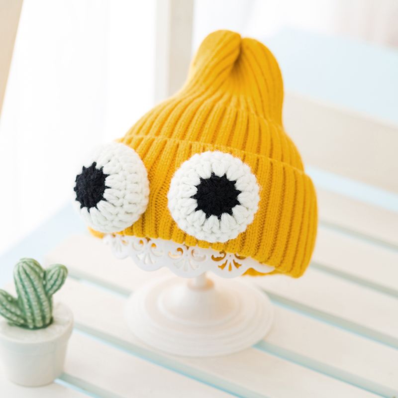 Efterår Og Vinter Babyhuer Koreansk Version Af Big Eyes Piger Strikkede Huer Drenge Ørebeskyttelse Varme Huer Børne Uldhatte