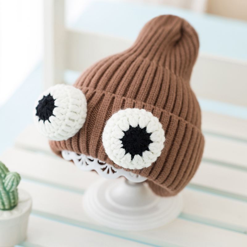 Efterår Og Vinter Babyhuer Koreansk Version Af Big Eyes Piger Strikkede Huer Drenge Ørebeskyttelse Varme Huer Børne Uldhatte
