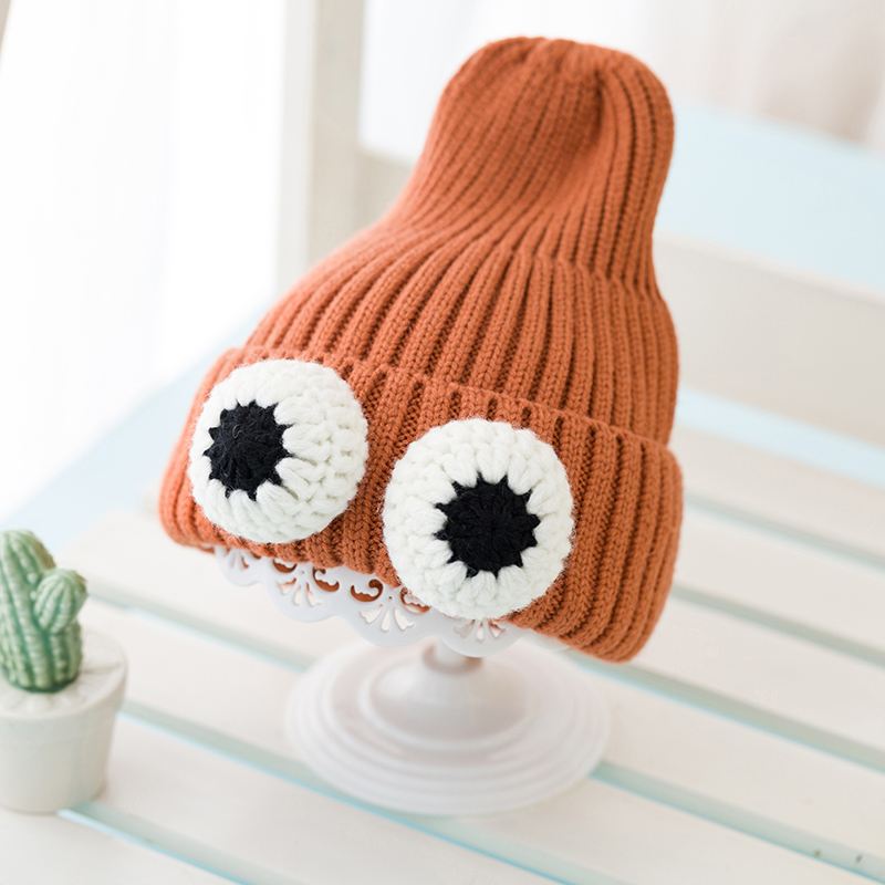 Efterår Og Vinter Babyhuer Koreansk Version Af Big Eyes Piger Strikkede Huer Drenge Ørebeskyttelse Varme Huer Børne Uldhatte