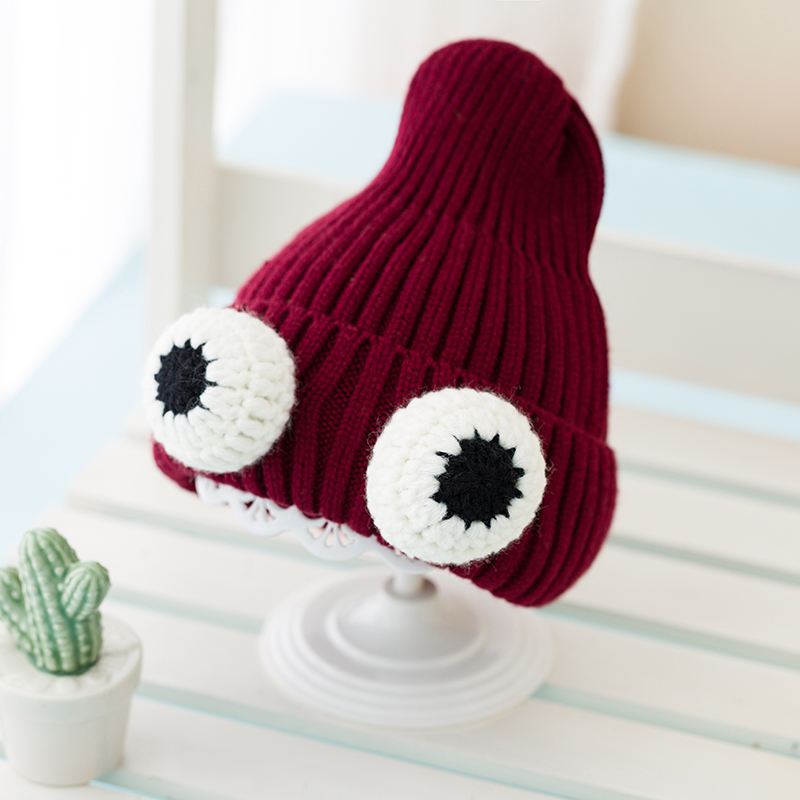 Efterår Og Vinter Babyhuer Koreansk Version Af Big Eyes Piger Strikkede Huer Drenge Ørebeskyttelse Varme Huer Børne Uldhatte