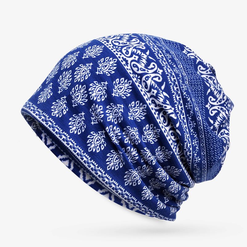 Etnisk Trykning Beanie Hatte Tørklæde Bomuld Dobbeltbrug Turban