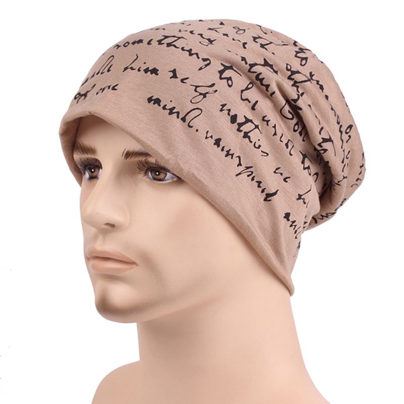 Herre Brev Udskrivning Bomuld Beanie Cap Casual Blød Efterår Vinter Varm Strik Hat