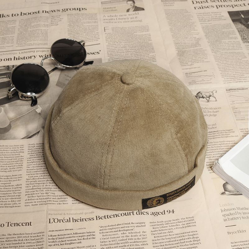 Herre Fløjlsbukser Justerbar Solid Fransk Brimless Hat Retro Kalot Sømandskasket
