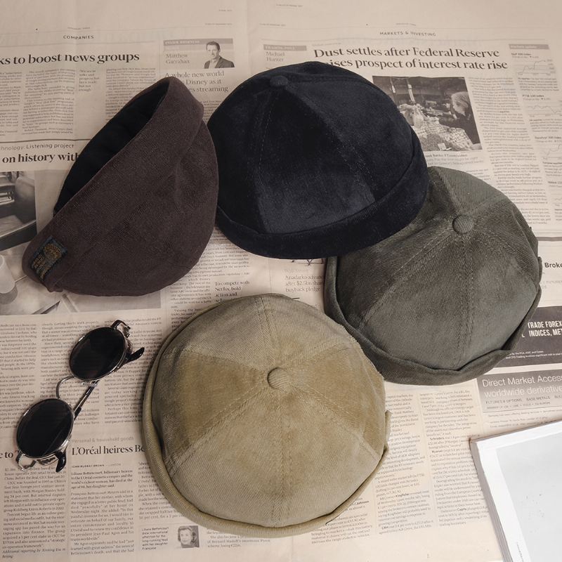 Herre Fløjlsbukser Justerbar Solid Fransk Brimless Hat Retro Kalot Sømandskasket