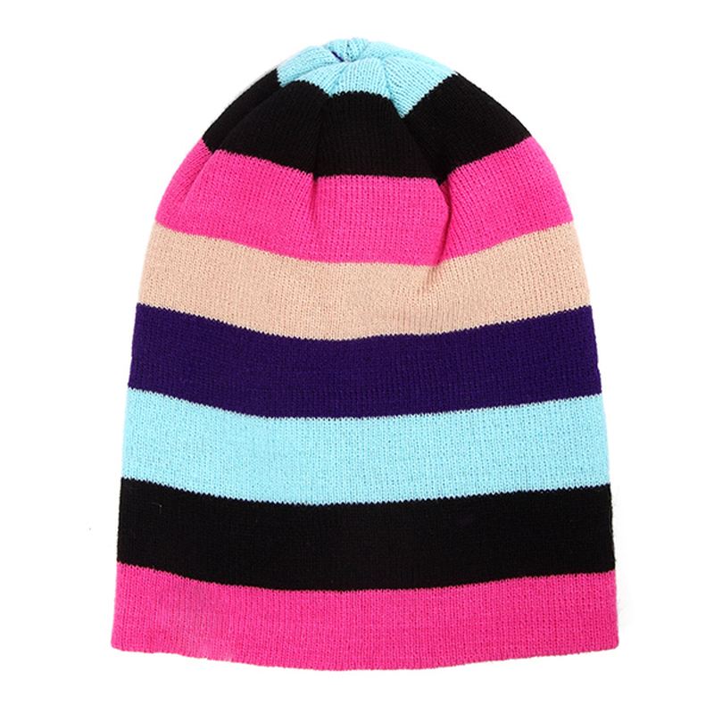Kvinder Beanies Stribede Regnbuefarver Hue Bomuld Strikkede Huer Blød Beanie Gorro Cap