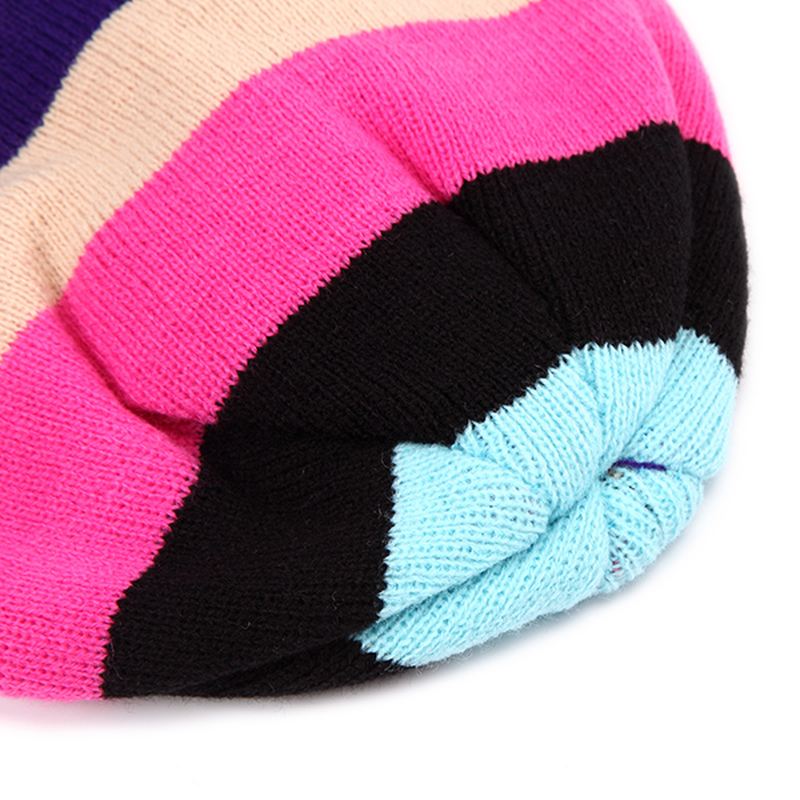 Kvinder Beanies Stribede Regnbuefarver Hue Bomuld Strikkede Huer Blød Beanie Gorro Cap