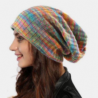 Kvinder Blandet Farve Varm Casual Brimless Beanie Knitted Hat Toque Hat