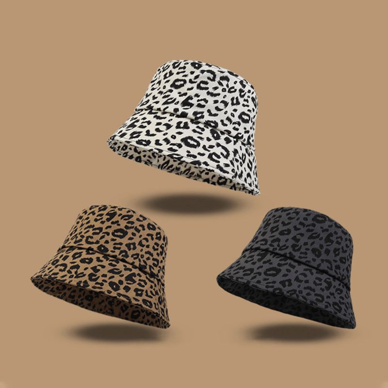Kvinder Bomuld Leopard Mønster Med Tryk Mode All-match Sunscreen Bucket Hat