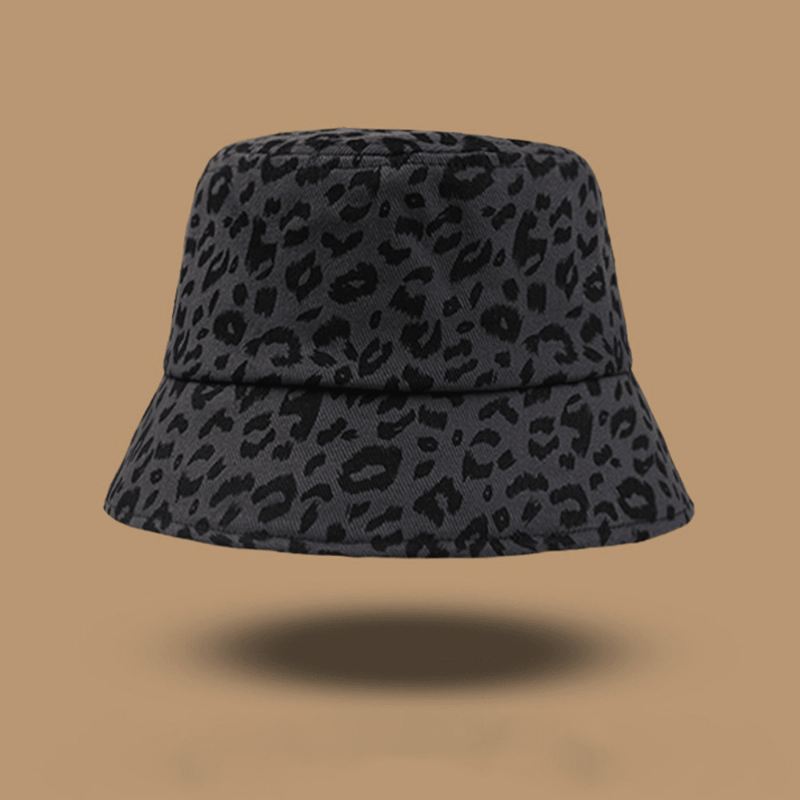 Kvinder Bomuld Leopard Mønster Med Tryk Mode All-match Sunscreen Bucket Hat