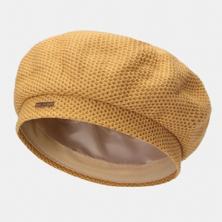 Kvinder Bomuld Mesh Åndbar Metal Label Strikket Hat Mode Vild Justerbar Baret Cap Maler Hat
