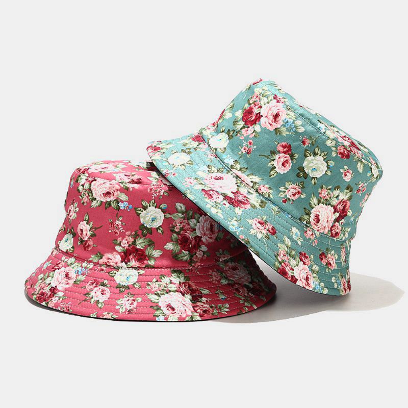 Kvinder Dobbeltsidet Sommer Uv-beskyttelse Blomstermønster Casual Udendørs Solhat Bucket Hat