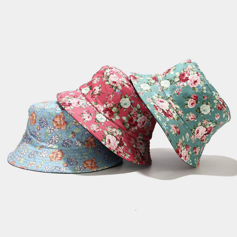 Kvinder Dobbeltsidet Sommer Uv-beskyttelse Blomstermønster Casual Udendørs Solhat Bucket Hat