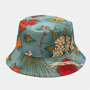 Kvinder Dobbeltsidet Sommer Uv-beskyttelse Marine Plantemønster Casual Simple Sun Hat Bucket Hat