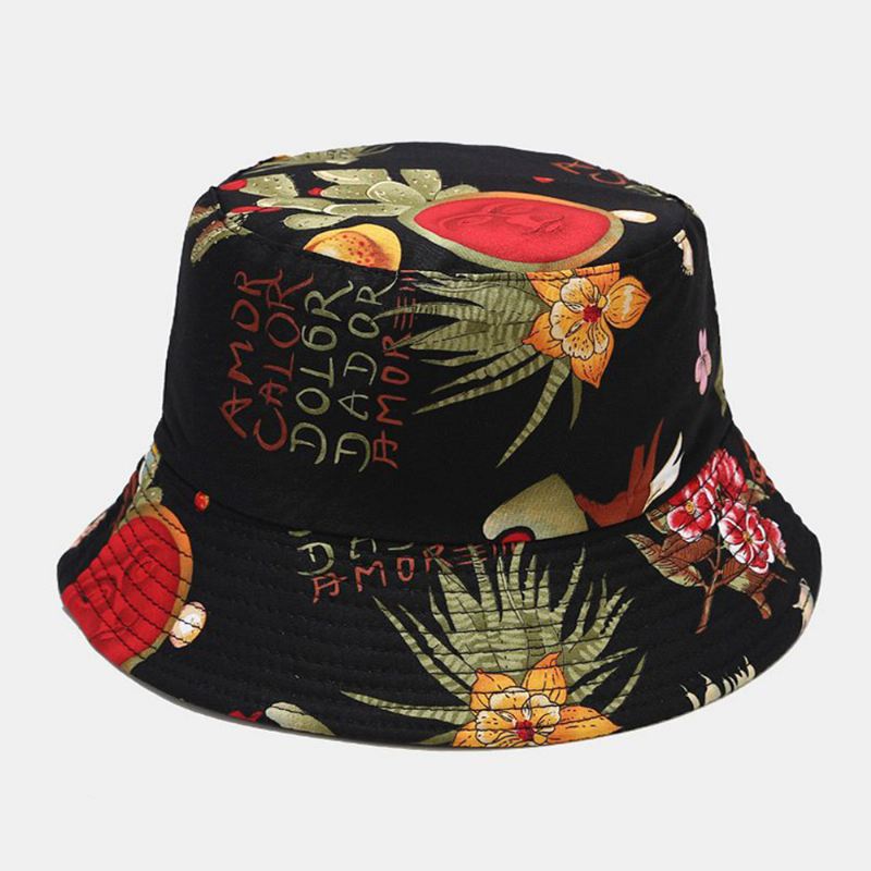 Kvinder Dobbeltsidet Sommer Uv-beskyttelse Marine Plantemønster Casual Simple Sun Hat Bucket Hat