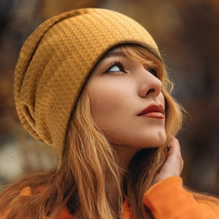 Kvinder Efterår Vinter Varme Plaidmønster Strikket Hat Baotou Hat Blød Åndbar Elastisk Justerbar Motorhjelm Hat Beanie Hat