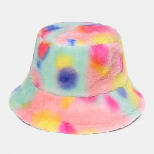 Kvinder Farvet Tie-dye Fluffy Thicken Vinter Varm Bucket Hat Faux Kaninpels Udendørs Casual Vindtæt Cool-protection Hat
