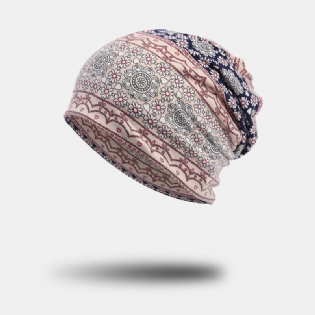 Kvinder Fuld Bomuld Ikke-allergenisk Baotou Hat Hagesmæk Modeblomst Trykt Efterår Vinter Plus Fløjl Varmt Tørklæde Beanie Hat