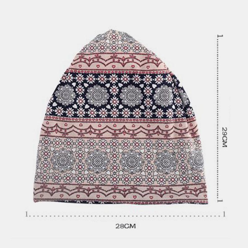 Kvinder Fuld Bomuld Ikke-allergenisk Baotou Hat Hagesmæk Modeblomst Trykt Efterår Vinter Plus Fløjl Varmt Tørklæde Beanie Hat