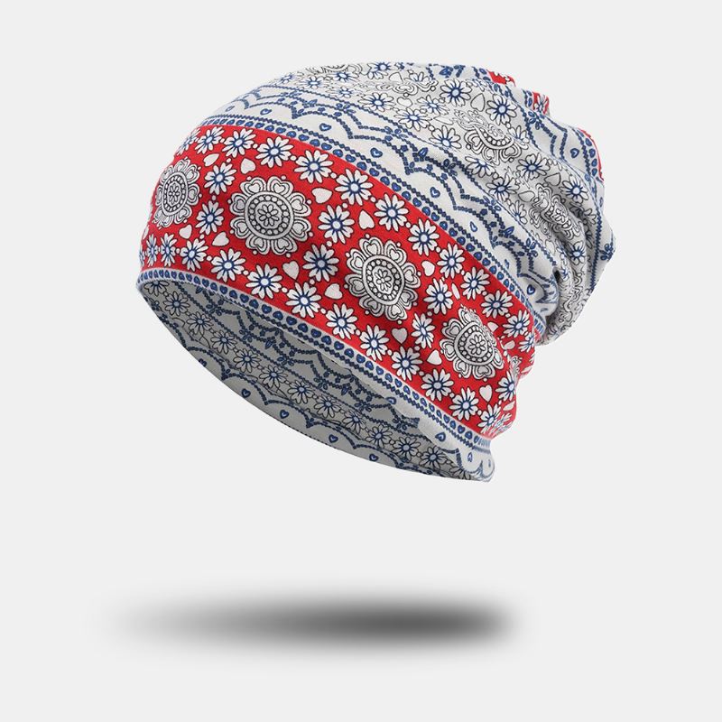 Kvinder Fuld Bomuld Ikke-allergenisk Baotou Hat Hagesmæk Modeblomst Trykt Efterår Vinter Plus Fløjl Varmt Tørklæde Beanie Hat