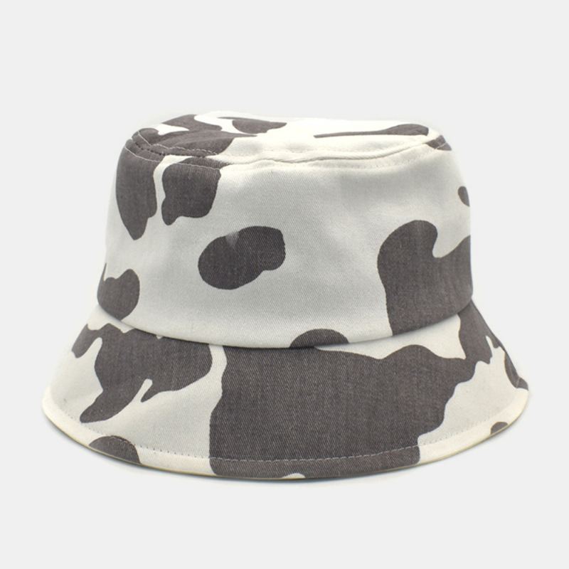 Kvinder Komønster Udskrivning Bucket Hat Bomuld Farve Kontrast All-match Solcreme Solskærm Hat