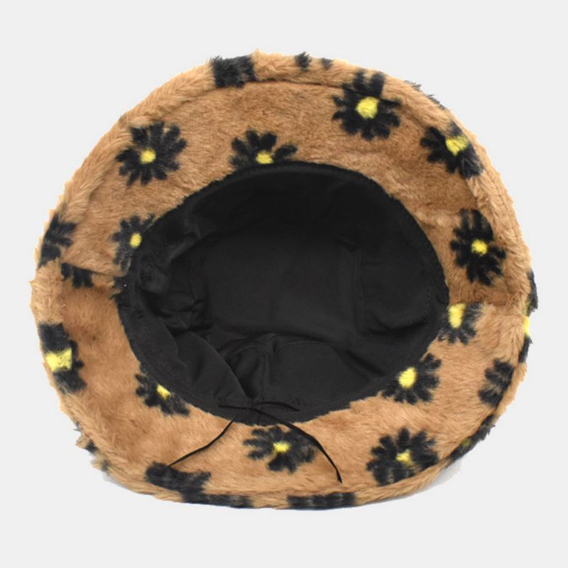 Kvinder Lammehår Blødt Varmt Plus Tykker Afslappet All-match Sødt Blomstermønster Bucket Hat