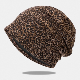 Kvinder Leopardmønster Elastisk Baotou Hat Sommer Efterår Udendørs Solskærm Åndbar Justerbar Skull Hat Beanie Hat