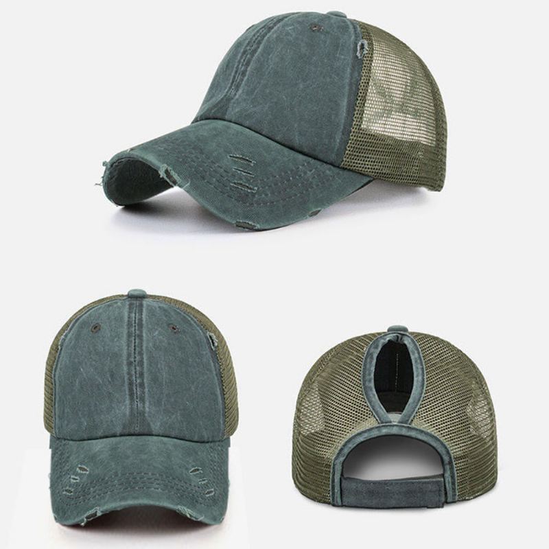 Kvinder Made-old Breaking Hole Ensfarvet Mode Hollow Out Berathable Meah Baseball Hat