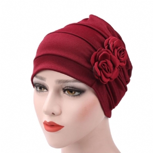 Kvinder New Side Paste Stor Blomster Solid Beanie Cap Casual Bomuld Outdoor Bonnet Hat
