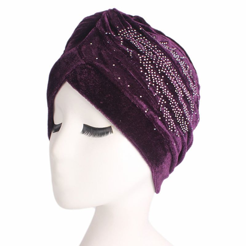 Kvinder Pleuche Skullies Beanies Tynd Motorhjelm Cap Autumn Casual Diamond Beanies Hat Turban