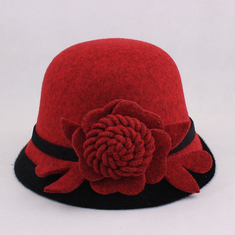 Kvinder Varm Ulden Bowlerhat Blomster Etnisk Bucket Hat