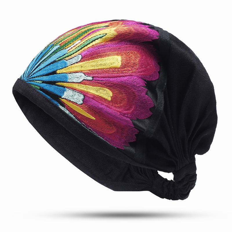 Kvinder Vintage Blomsterbroderede Beanie Caps Udendørs God Elastisk Turban Hat