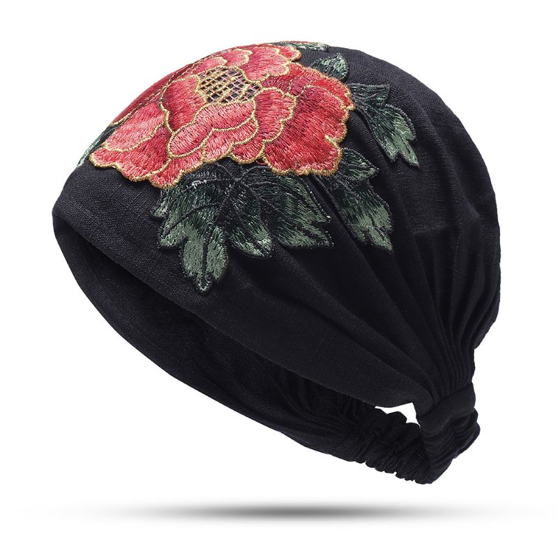 Kvinder Vintage Blomsterbroderede Beanie Caps Udendørs God Elastisk Turban Hat