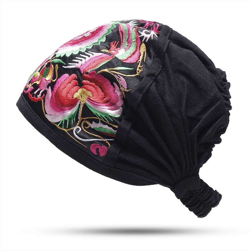 Kvinder Vintage Blomsterbroderede Beanie Caps Udendørs God Elastisk Turban Hat