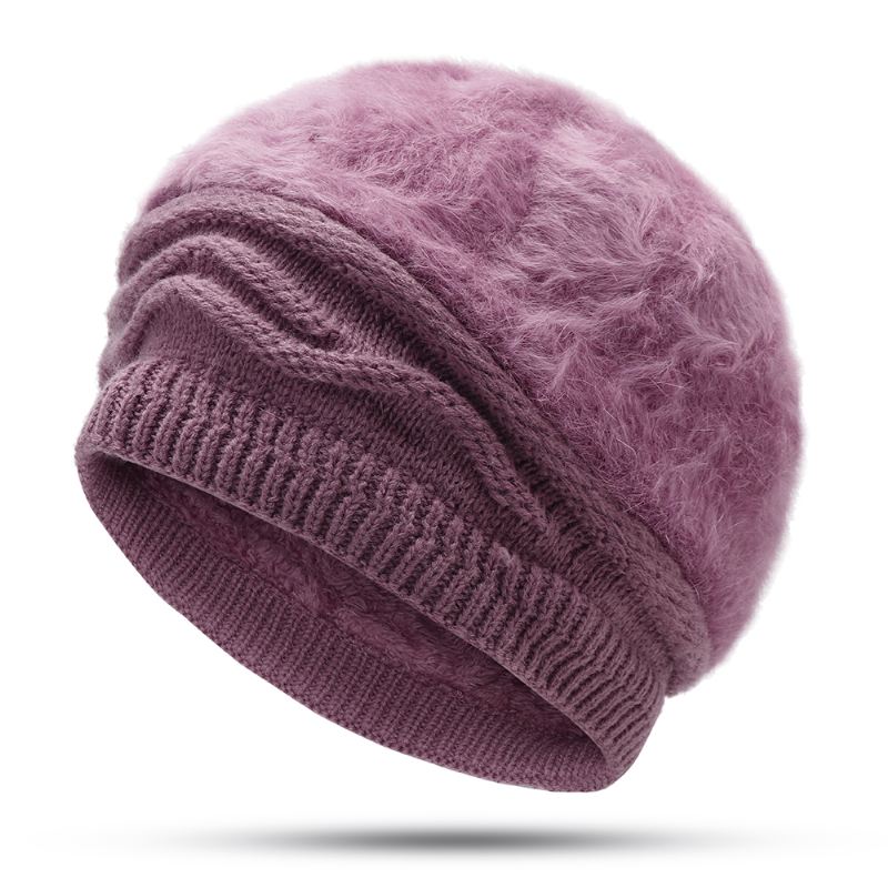 Kvinder Vintage Kunstig Kaninpels Strik Hat Ski Beanie Cap
