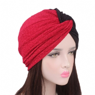 Kvinder Vintage Muslim Polyester Krydset Kemisk Turban Hat Casual Stripe Beanie Cap