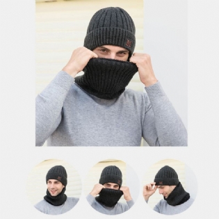 Mænd 2 Stk Plus Fløjl Tyk Elastisk Vindtæt Hold Nakkebeskyttelse Varm Hovedbeklædning Tørklæde Uld Beanie