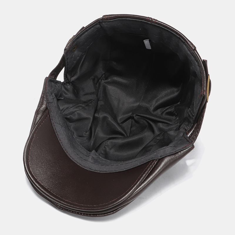 Mænd Ægte Læder Casual Retro Mode Forward Hat Baret Hat