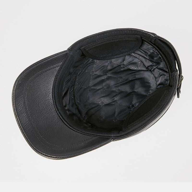 Mænd Ægte Læder Høreværn Holder Varmen Udendørs Vinter Solid Retro Militær Hat Flad Hat Peaked Hat