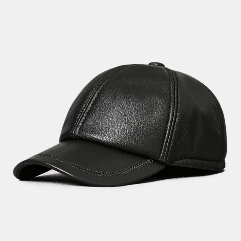 Mænd Ægte Læder Patchwork Broderitråd Kuppel Casual Vindtæt Solsejl Baseballkasket
