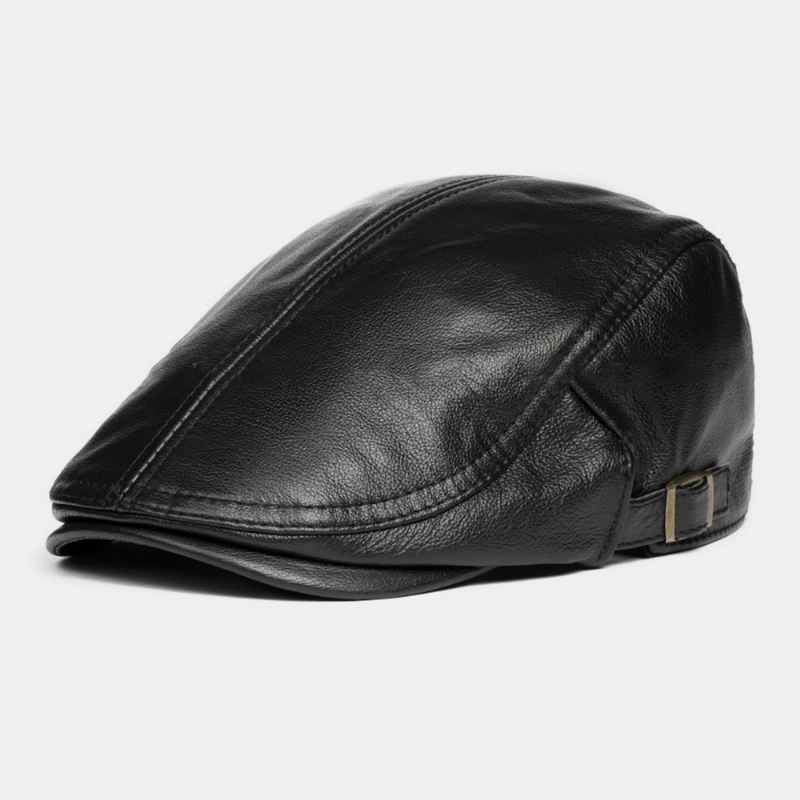 Mænd Ægte Læder Solid Casual Klassisk Warm Forward Hat Baskerhat