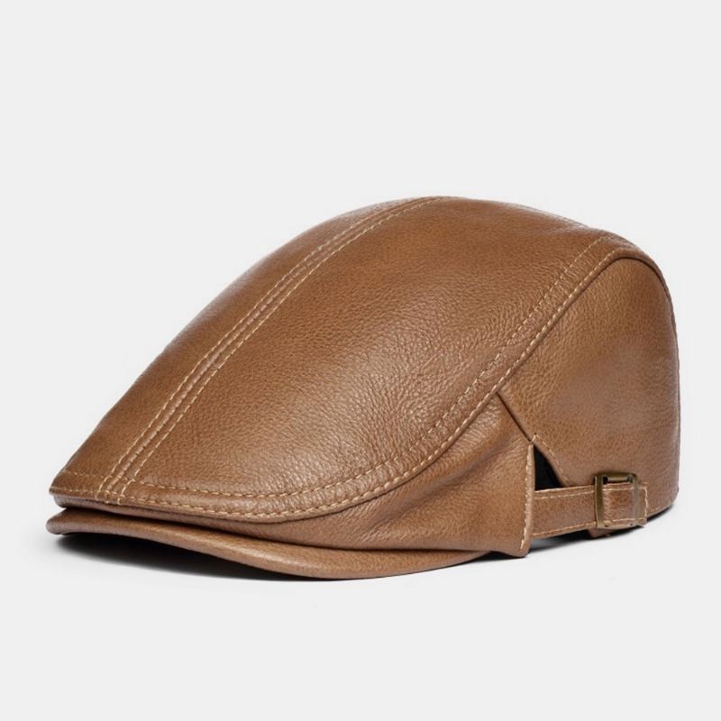 Mænd Ægte Læder Solid Klassisk Casual Forward Hat Baret Hat