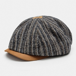Mænd Blandet Farve Strikket Gitter Kuppel Patchwork Ottekantet Hat Flad Kasket