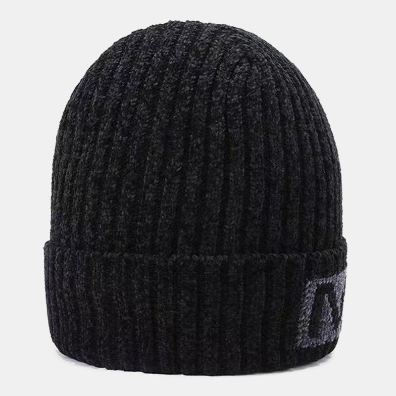 Mænd Bogstavmønster Efterår Vinter Ørebeskyttelse Cool Protection Strikket Hue Elastic Thicken Plus Velvet Warm Hat Beanie Hat