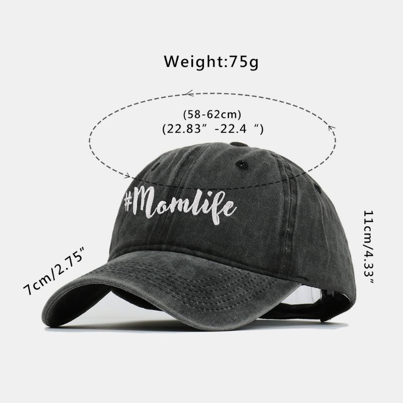 Mænd Bomuld Brev Broderi Baseball Cap Vasket Bred Skygge Justerbar Sol Hat