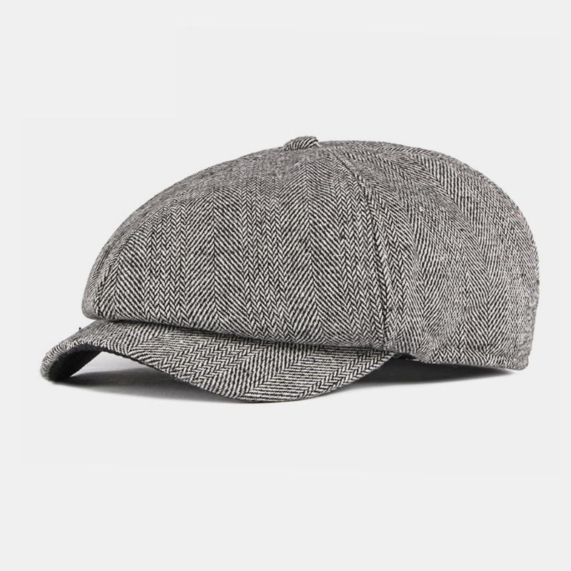 Mænd Bomuld Britisk Stil Street Trend Stribemønster Outdoot Retro Forward Hat Baskerhat Octagonal Hat