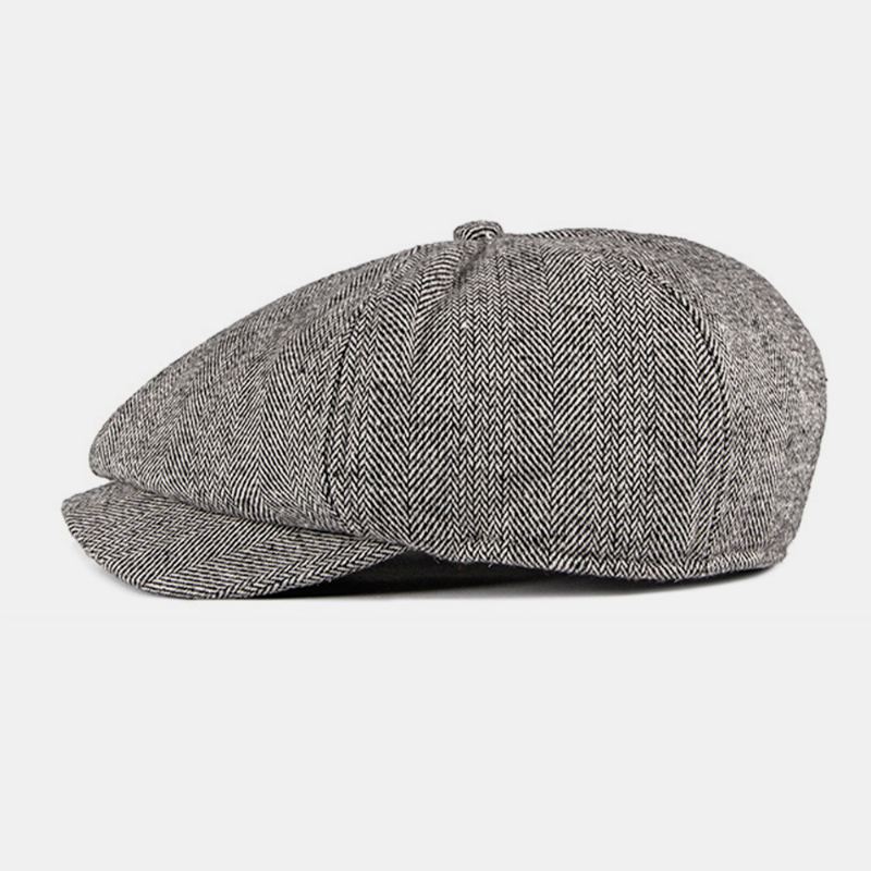 Mænd Bomuld Britisk Stil Street Trend Stribemønster Outdoot Retro Forward Hat Baskerhat Octagonal Hat
