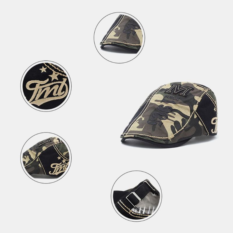 Mænd Bomuld Camouflage Brev Broderi Mønster Udendørs Casual Baret Cap Frem Cap Flad Hat